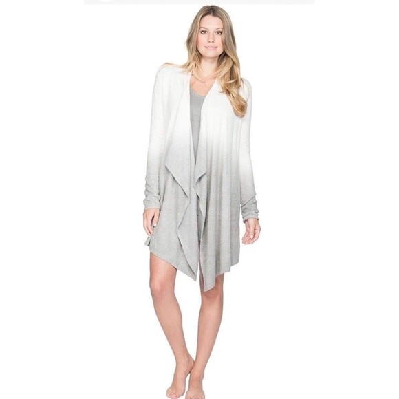 Barefoot Dreams Bamboo Lite Size S Calypso Wrap Cardigan Ombre Cream Gray Draped - Picture 1 of 13